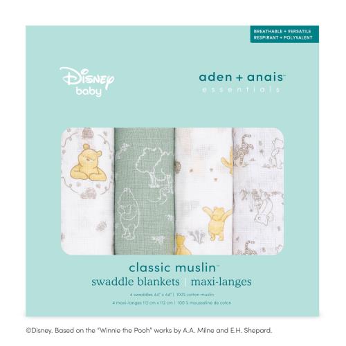 aden + anais essentials(エイデンアンドアネイエッセンシャルズ)日本置き目品 ウォルトディズニー Winnie + Friends メリンス綿織物 スワドル おくるみ 4枚仕掛ける 新生児 ガーゼ 生み出すこと祝賀会 差し上げ物SWADAEDESWC40008DIJB