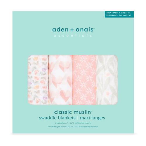 aden + anais essentials(エイデンアンドアネイエッセンシャルズ) 日本定め事品生み出すこと祝賀会 もの言う花差し上げ物 モスリンスワドル 4枚入り口・入口 新生児 夜泣き打つ手 piece of my heart ESWC40021