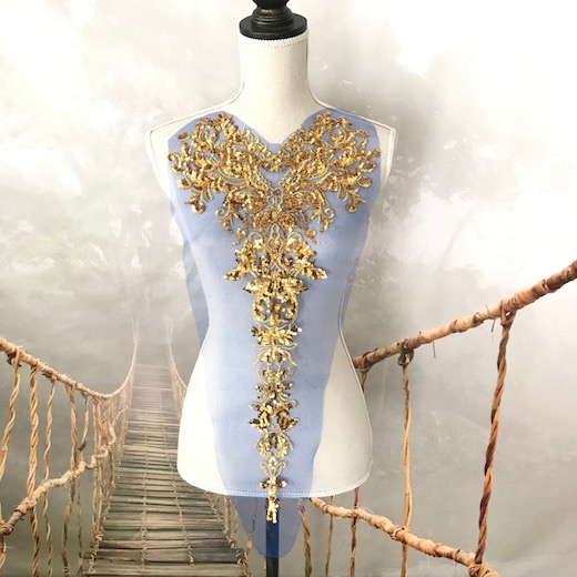 楽天市場】スパンコールモチーフ ゴールド モチーフレース チュール