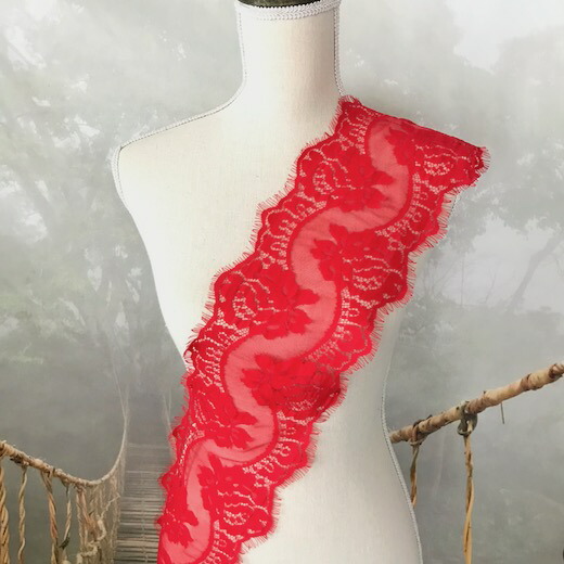 レース チュール 幅広 花柄 ストレッチレース 赤 リボン 装飾 手芸 素材 材料 衣装 ハンドメイド レオタード ダンス レッド 希望者のみラッピング無料