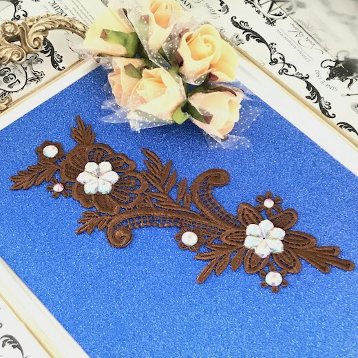 バトン 衣装 モチーフ 花 レースレース モチーフ 新体操 衣装モチーフ レオタードモチーフ バトンモチーフ ブラウン ストーン付き Crunchusers Com