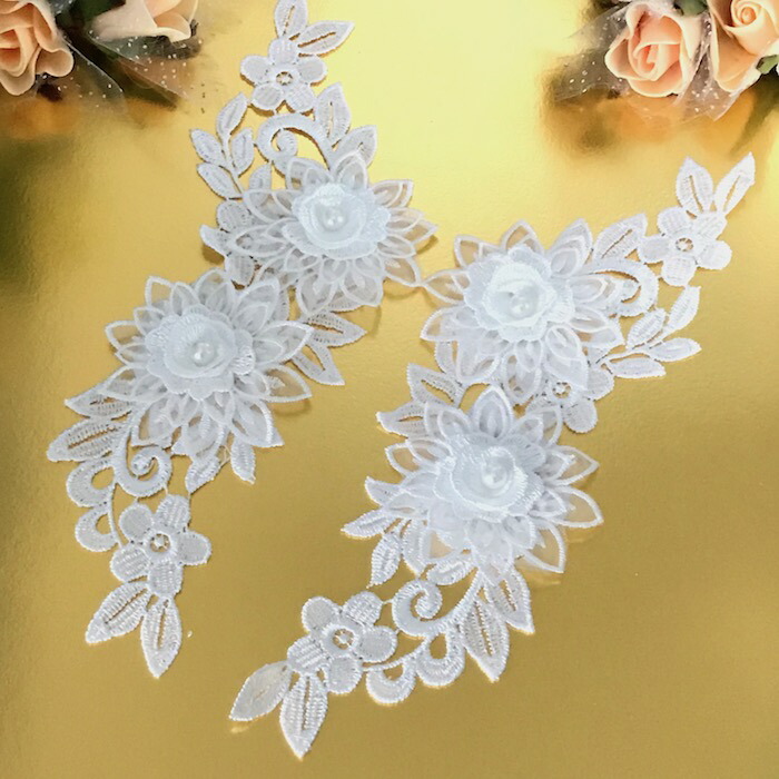 レースモチーフ モチーフ ホワイト 白 お花 パール付き 装飾 服飾 レオタード バトンモチーフ 新体操 ベリーダンス 社交ダンス 衣装 バレエ衣装 Concertideas Com