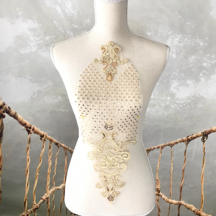 ビーズ装飾 刺繍 ダンス 衣装 チュール付き ワンピース ドレス インド製 c2-1-125001.jpg