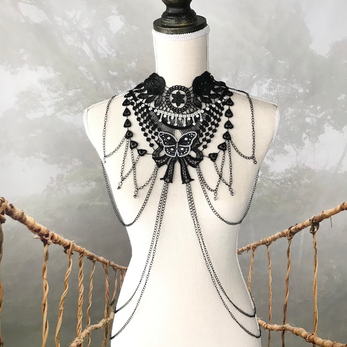 楽天市場】チェーン付き チョーカー レース レディース ブローチ付き