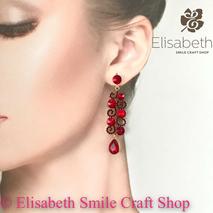 楽天市場】ピアス 赤 ラインストーン ピアス イヤリング ライン