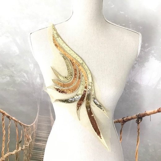 装飾 チュール レオタード スパンコール フラワー ゴールド ハンドメイド 衣装 モチーフ スパン付き キラキラ 衣装 手作り デコレーション 特大 装飾 パーツ モチーフ 装飾 手芸 ダンス バトン