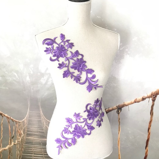 花柄 ワッペン アイロン用 貼り付け 新体操 刺繍ワッペン レオタード モチーフ 手作り 衣装 パープル 紫 バトントワリング 新体操部 装飾 アイロン接着 バレエ衣装 Crunchusers Com