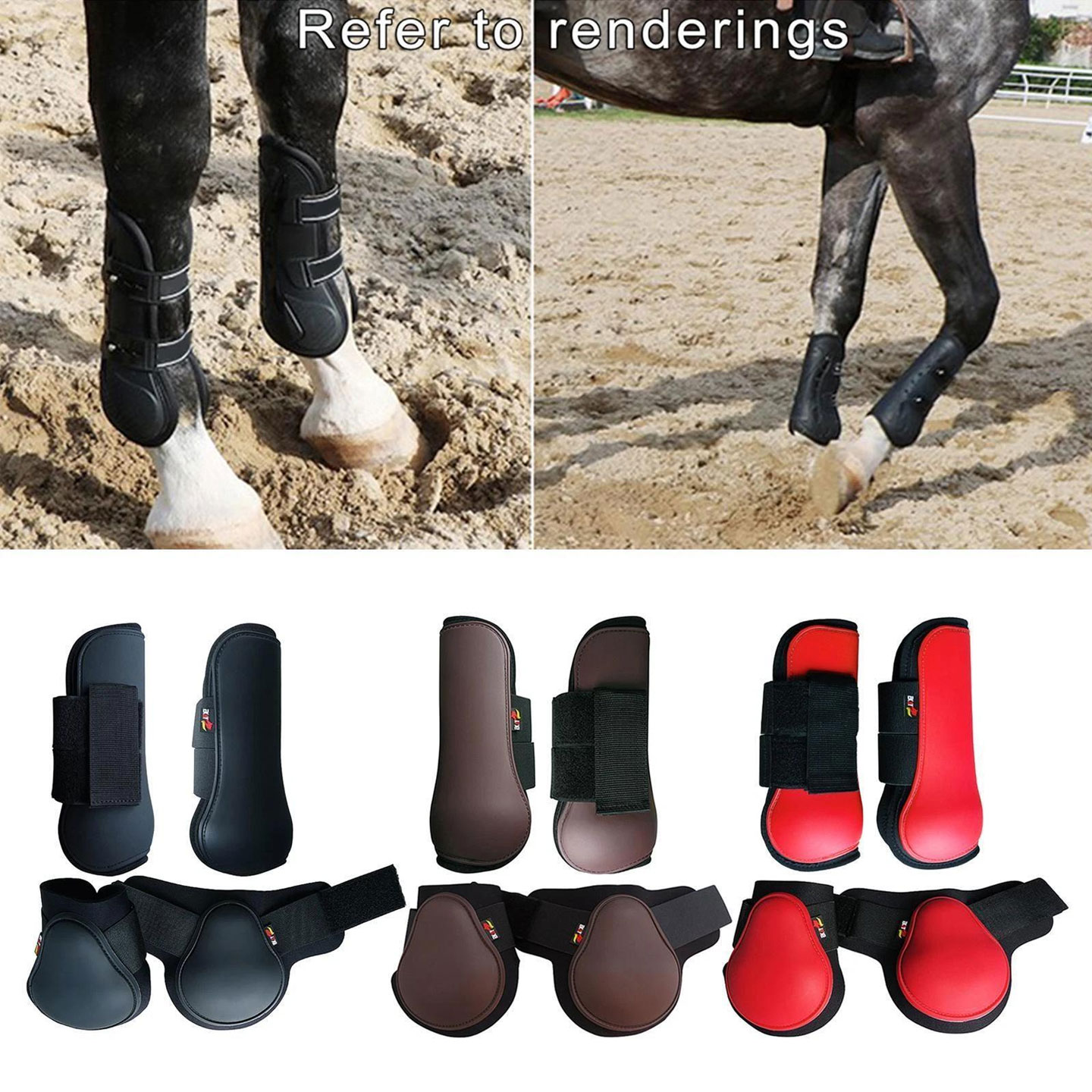 馬用 4点セット 馬脚ブーツ PU レッグプロテクター 馬 前輪のブーツ 足プロテクター 乗馬用腱のブーツ 衝撃軽減 負傷予防 脚ガード 調整可能 通気性 着用簡単 馬具 乗馬用品
