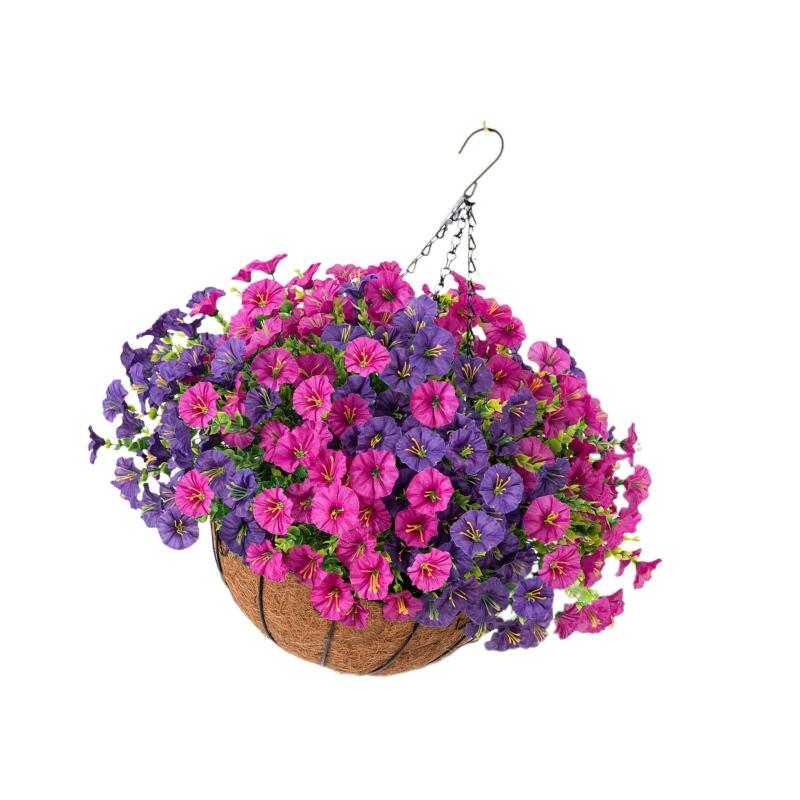 アサガオプランター.バスケット入り造花ハンギングフラワー.アサガオアレンジメント.植物