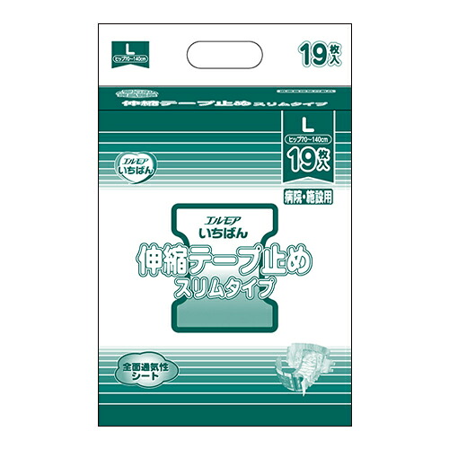エルモアいちばん伸縮テープ止めスリムタイプL19枚（4パック入）大人用紙おむつ テープ止めタイプ すっきり装着タイプ スリムタイプ 男女共用｜エルモア宅配便店
