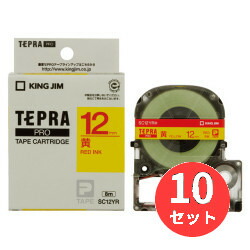 【10個セット】キングジム(KING JIM) PROテープカートリッジ カラーラベル(パステル) SC12YR 12mm幅 黄/赤文字 【まとめ買い】