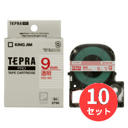 【10個セット】キングジム(KING JIM) PROテープカートリッジ 透明ラベル ST9R 9mm幅 透明/赤文字 【まとめ買い】