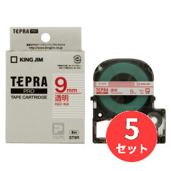 【5個セット】キングジム(KING JIM) PROテープカートリッジ 透明ラベル ST9R 9mm幅 透明/赤文字 【まとめ買い】