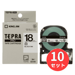 【10個セット】キングジム(KING JIM) PROテープカートリッジ 白ラベル SS18K 18mm幅 白/黒文字 【まとめ買い】