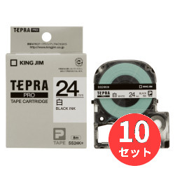 【10個セット】キングジム(KING JIM) PROテープカートリッジ 白ラベル SS24K 24mm幅 白/黒文字 【まとめ買い】