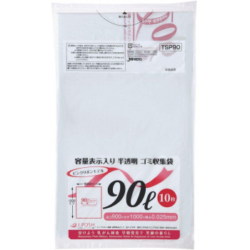 ジャパックス 容量表示入ポリ袋90L ピンクリボン 白半透明 10枚&times;30冊 TSP90｜ELMONO（家具 ラグ カーペット）