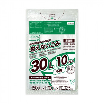 ECO TAI　エコ袋　神戸市家庭系ごみ指定袋　燃えないごみ　不燃30L SKBF-30 透明 10枚&times;60冊｜ELMONO（家具 ラグ カーペット）