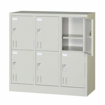 多人数ロッカー 南京錠掛金具付取手タイプ 6人用 3列2段 ニューグレー COM-SHG6B
