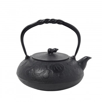 南部鉄器　宝生堂　IH対応鉄瓶(鉄蓋)　瓢　黒　1.2L　700097