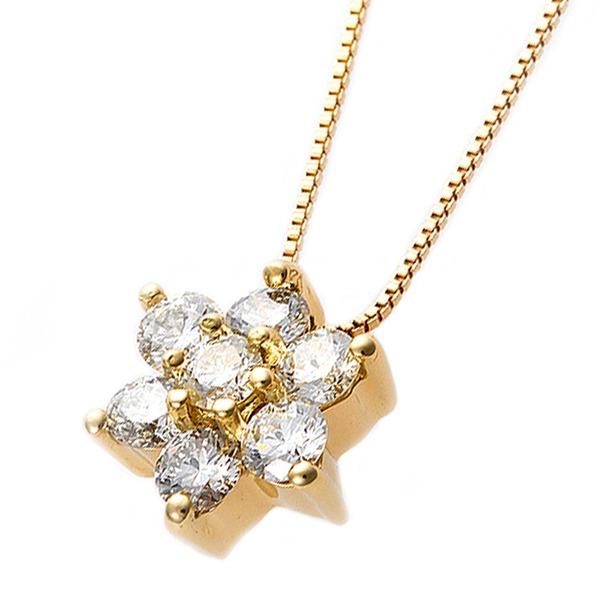 ダイヤモンド ネックレス 0.3ct K18 イエローゴールド 0.3カラット 花 フラワーモチーフ ペンダント 鑑別カード付き｜ELMONO（家具 ラグ カーペット）
