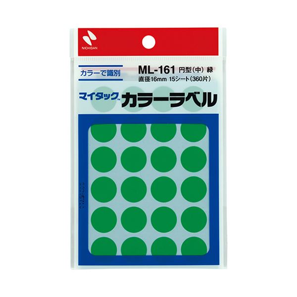 （まとめ）ニチバン マイタック カラーラベル 円型 直径16mm 緑 ML-1613 1セット(3600片：360片×10パック)【×3セット】