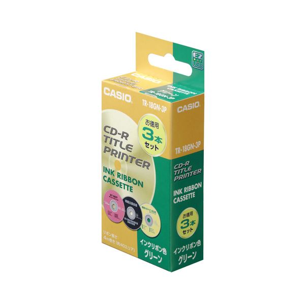 （まとめ） カシオDISCタイトルプリンター インクリボンカセット グリーン TR-18GN-3P 1パック（3個） 【×3セット】
