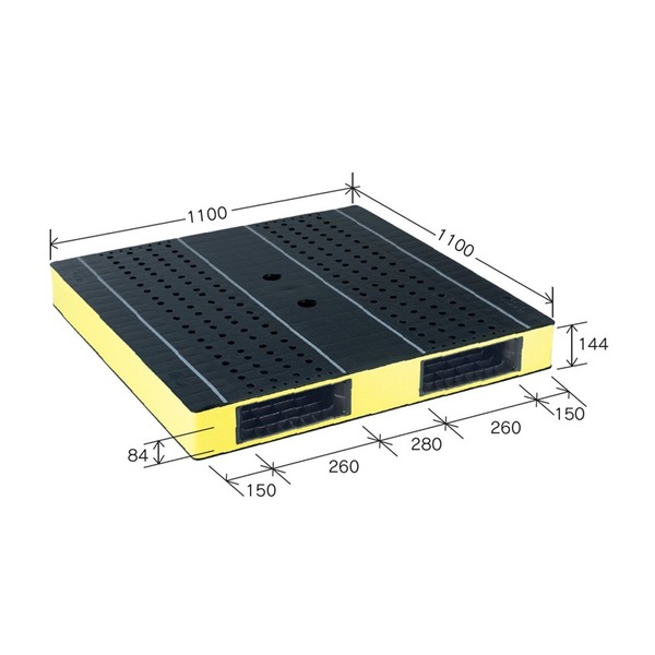 カラープラスチックパレット/物流資材 【1100&times;1100mm ブラック/イエロー】 両面使用 HB-R2・1111SC 自動倉庫対応 岐阜プラスチック工業【代引不可】｜ELMONO（家具 ラグ カーペット）
