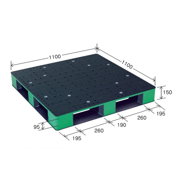 カラープラスチックパレット/物流資材 【1100×1100mm ブラック/グリーン】 片面使用 HB-D4・1111SC 岐阜プラスチック工業【代引不可】|ELMONO(家具 ラグ カーペット)