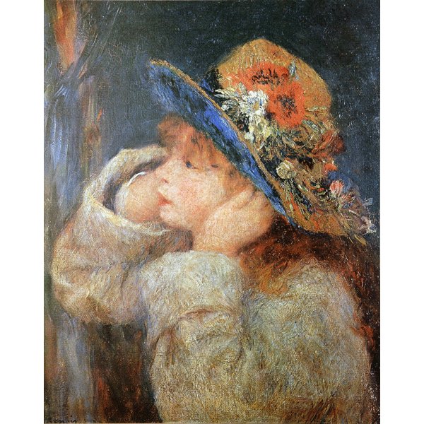 世界の名画シリーズ、プリハード複製画 ピエール・オーギュスト・ルノアール作 「野の花の帽子をかぶった少女」（額縁付）【代引不可】｜ELMONO（家具 ラグ カーペット）