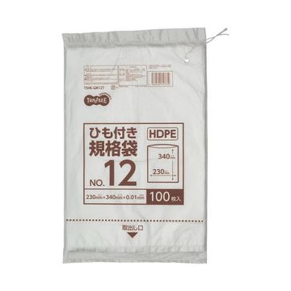 (まとめ)TANOSEE HDPE規格袋 紐あり12号 ヨコ230×タテ340×厚み0.01mm 1パック(100枚)【×50セット】