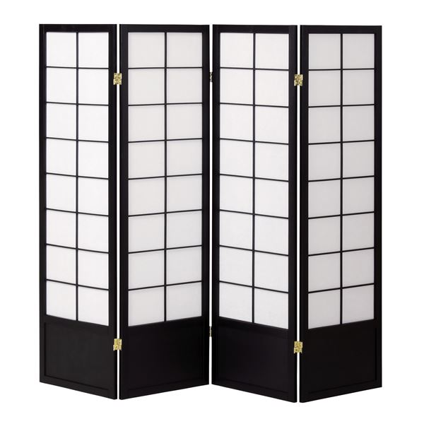和風衝立/パーテーション 4連 【ブラック】 幅450×奥行20×高さ1500mm×4枚 木製 スチール 不織布 完成品 〔和室 リビング〕【代引不可】