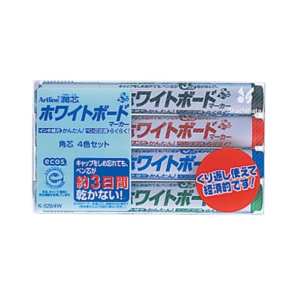 (まとめ) シヤチハタアートライン潤芯ホワイトボードマーカー 太字角芯 4色(各色1本) 70620 1パック 【×30セット】|ELMONO(家具 ラグ カーペット)