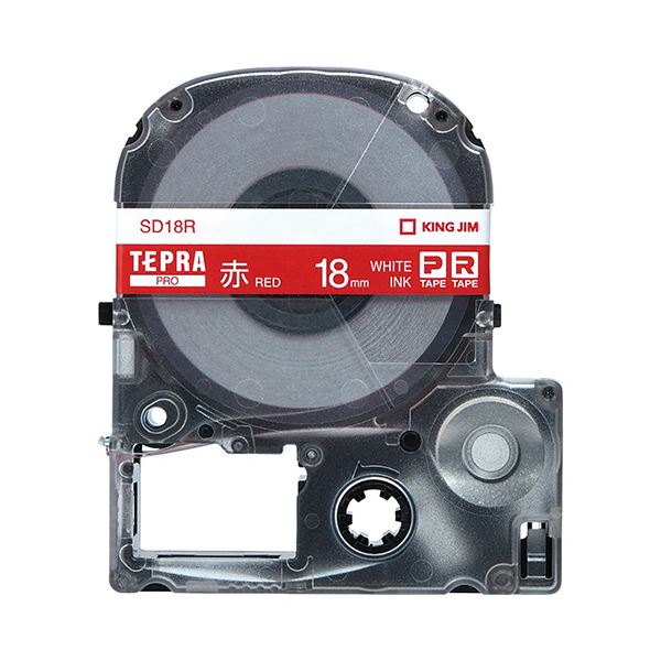 (まとめ) キングジム テプラ PRO テープカートリッジ ビビッド 18mm 赤／白文字 SD18R 1個 【×10セット】