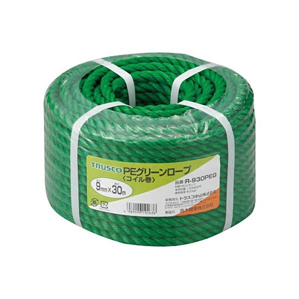 (まとめ) TRUSCO PEグリーンロープ 9mm×30m コイル巻 R-930PEG 1巻 【×3セット】