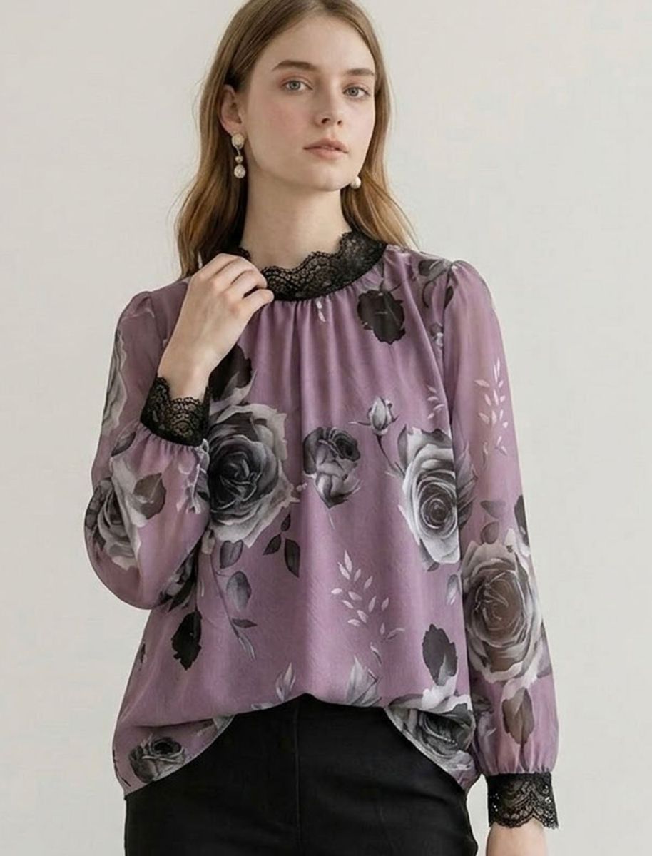 ブラウス レディース トップス シャツ 長袖 レースブラウス ハイネックブラウス 花柄ブラウス フェミニン 上品 大人可愛い クラシカル 華やか きれいめ ゆったり｜North Style（ノーススタイル）