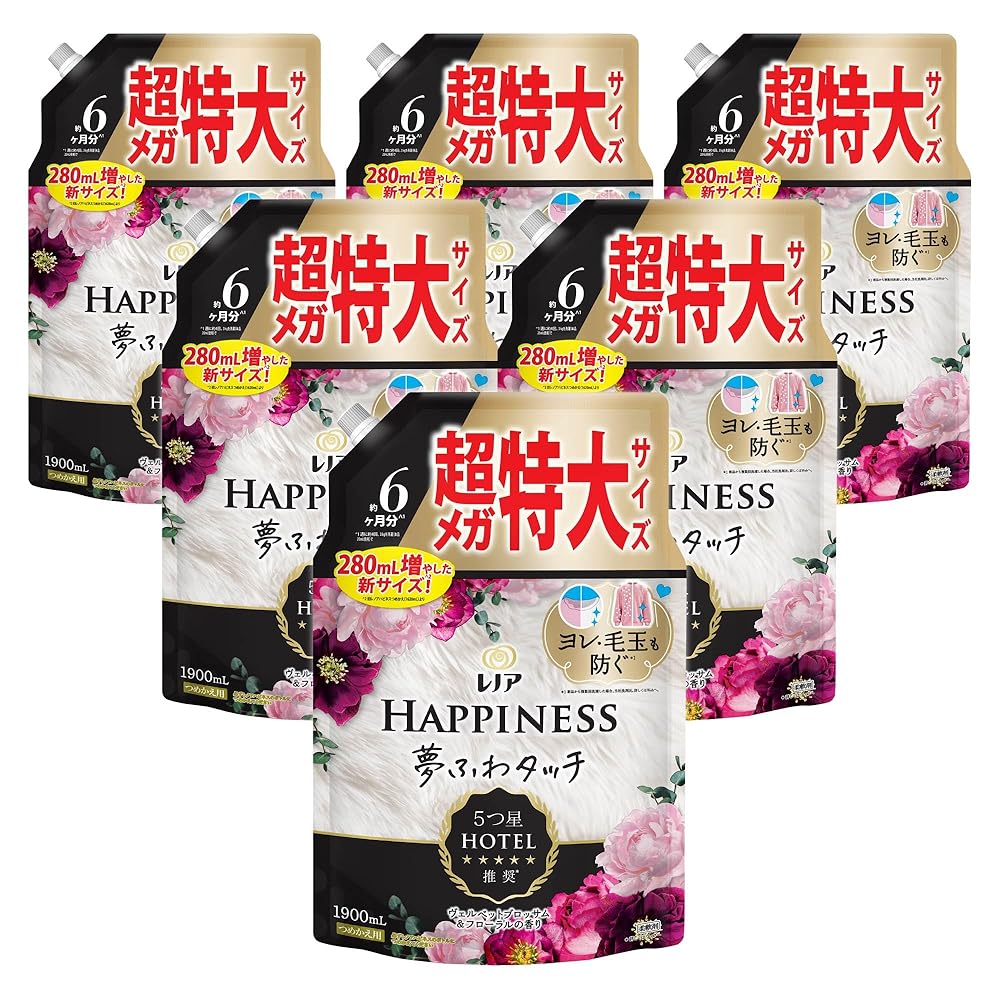 レノア Lenor ハピネス 夢ふわタッチ 柔軟剤 ヴェルベットブロッサム&フローラル 詰め替え 1,900mL×6袋 [大容量]