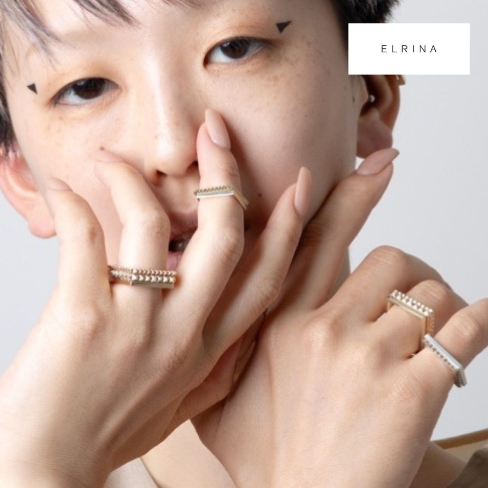 ELRINA Design オリジナル商品 SQUARE STUDS RING スクエア スタッズ リング シルバー K10 K18｜四角 指輪 ミニマル ユニセックス ジュエリー ELRINA 31,460円