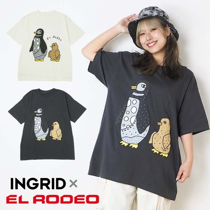 貨物輸送無料 INGRID 共同研究 ペンギンの親子 ティーシャツ レディース トップス 半袖 毛の荒物 ゆったり XL