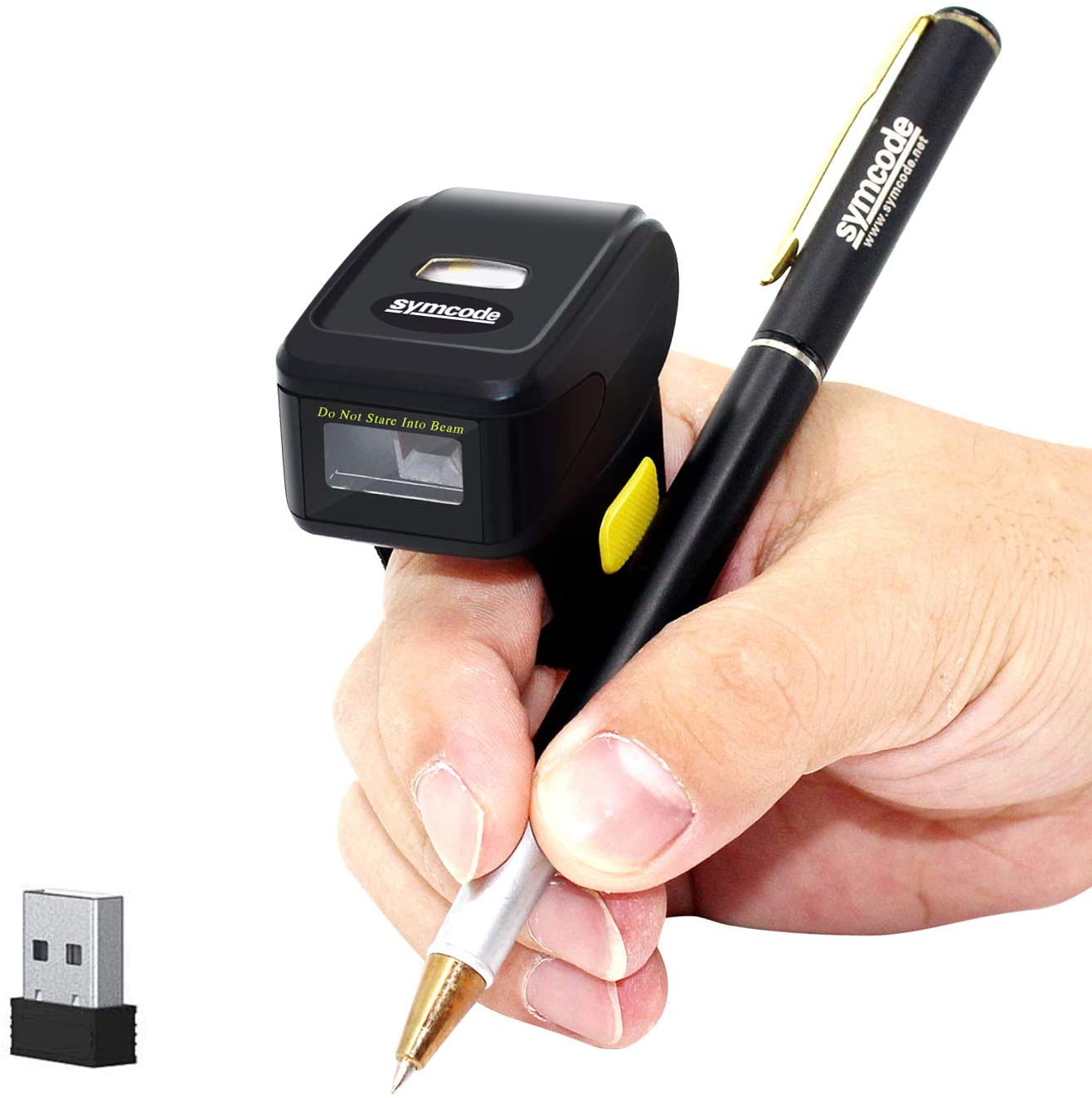 Symcode 1度合い レーザ 無線電話 バーコード指導者,Bluetooth/2.4GHz 無線電話/USB 有線 繋ぎ合わせる,小型 ミニ 指環 バーコードスキャナ, マイコン/スマホ/ipad/iphone/Windows/mac/ios/Androidに相応う,バス発着場/事務室/流通/バス発着場/寄託図書館などに当てはめる（1Dレーザ）