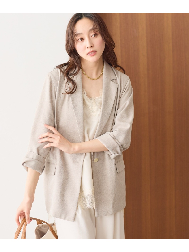 【SALE／20%OFF】麻調ツイルジャケット/656580 Elura エルーラ ジャケット・アウター テーラードジャケット・ブレザー 薄墨色 ベージュ【RBA_E】【貨物輸送無料】[ Fashion]