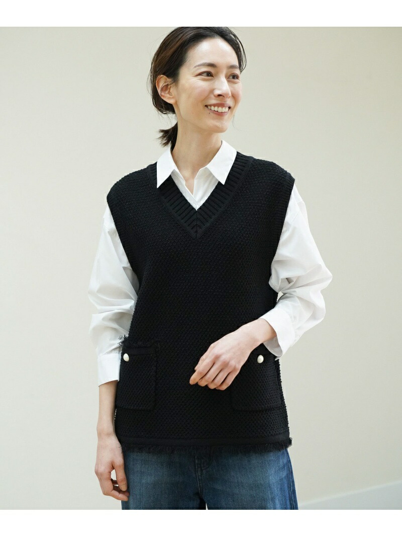 サマ見えロングジレ　大きいサイズ　ゆったり 163344 Elura エルーラ トップス ベスト・ジレ ベージュ ブラック[Rakuten Fashion]