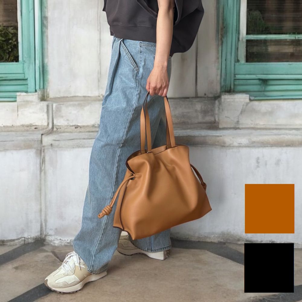 Smooth real leather ロープドロストショルダーバッグ / ブラック キャメル｜e-m connection
