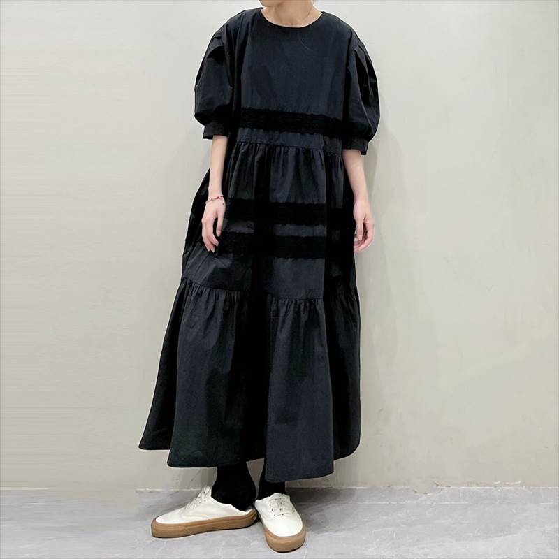 楽天市場】ワンピース ロング丈 5分袖 ラウンドネック 襟なし