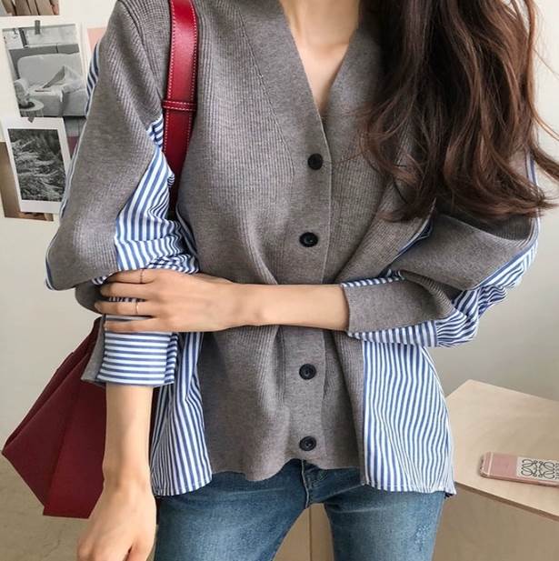 重ね着風トップス ブラウス ロング丈 ベスト ストライプ 清潔感 お出かけ 旅行 爽やか かわいい 大人可愛い きれいめ シンプル 大人 おしゃれ 大人可愛い 大人女子 ナチュラル キュート ガーリー ラフ 10代 20代 30代 40代 50代 通学 学生 ママ デート お出かけ 女子会 休日