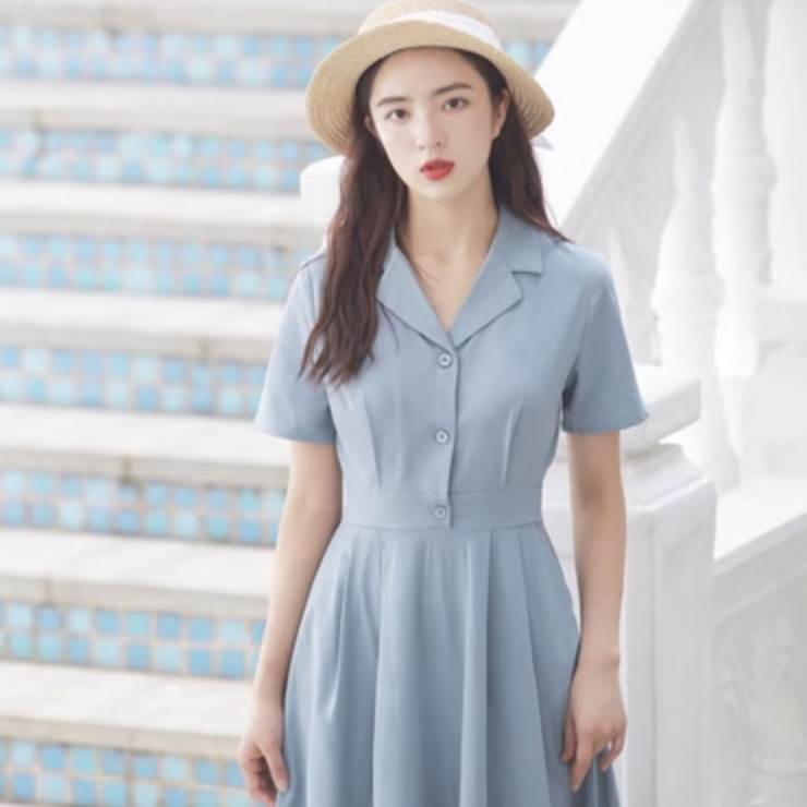 ワンピース フレアワンピース ロング丈 半袖 オープンカラー ウウエスト切り替え かわいい 大人可愛い きれいめ シンプル カジュアル 大人 上品 おしゃれ お洒落 大人女子 こなれ感 個性的 主役級 存在感 キュート ガーリー フェミニン｜エマノンストア店