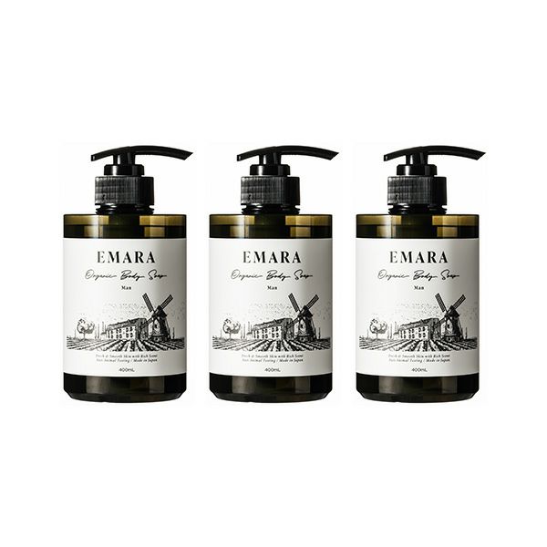EMARA メンズボディーソープ 400ml ３本書き割り 上半身シャンプー ボディウォッシュ 体制洗いもの料 石ケン 石けん 日本製 成人男性向け 薬草  黒コショウの芳ばしさ 芳ばしさ世話をする 馨香 エマラ えまら