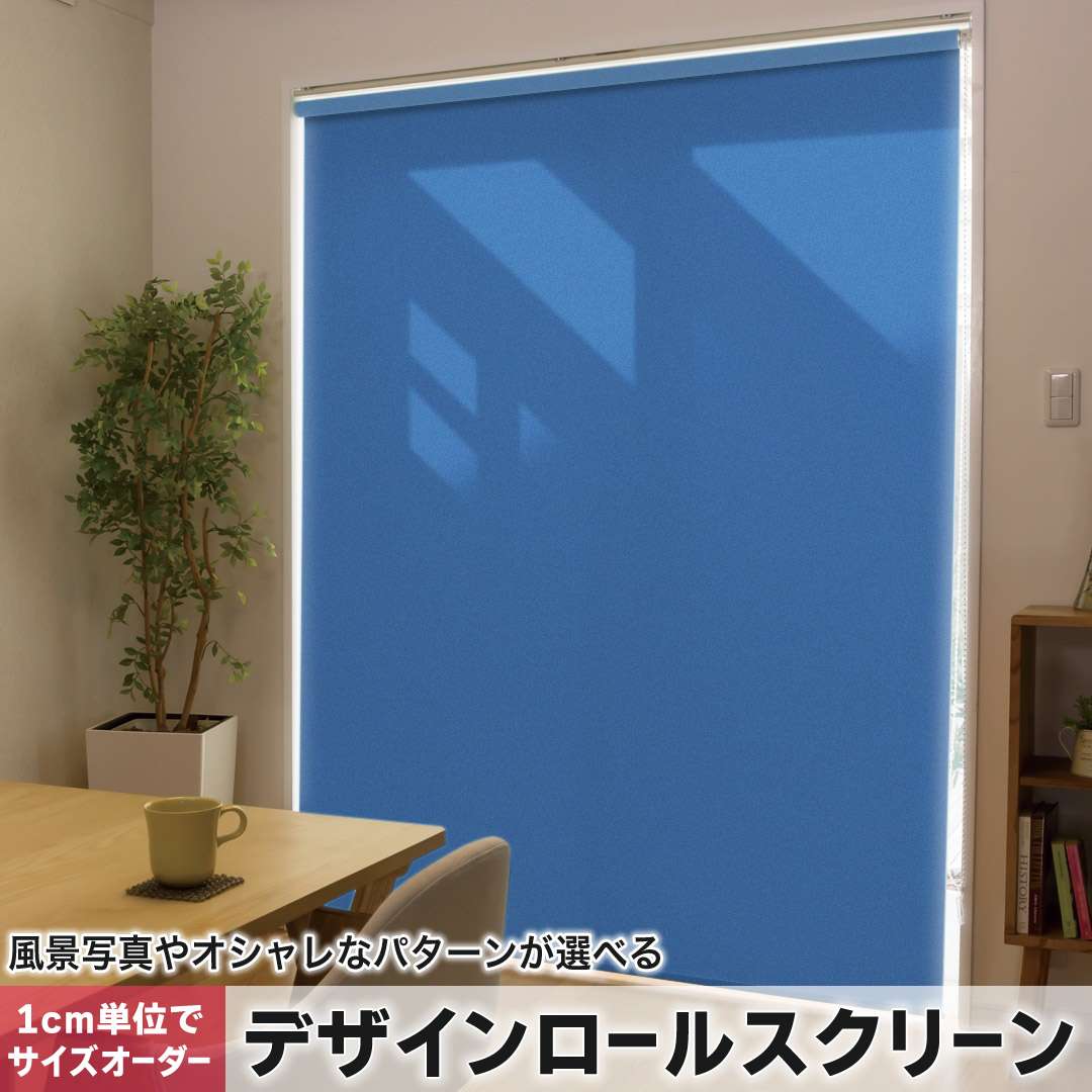 1cm単位サイズオーダー ロールスクリーン ロールカーテン オーダーメイド タチカワ 日本製 間仕切り カーテン 採光 非遮光 目隠し UVカット カーテンレール チェーン式 プル式 シンプル 無地 青 008980