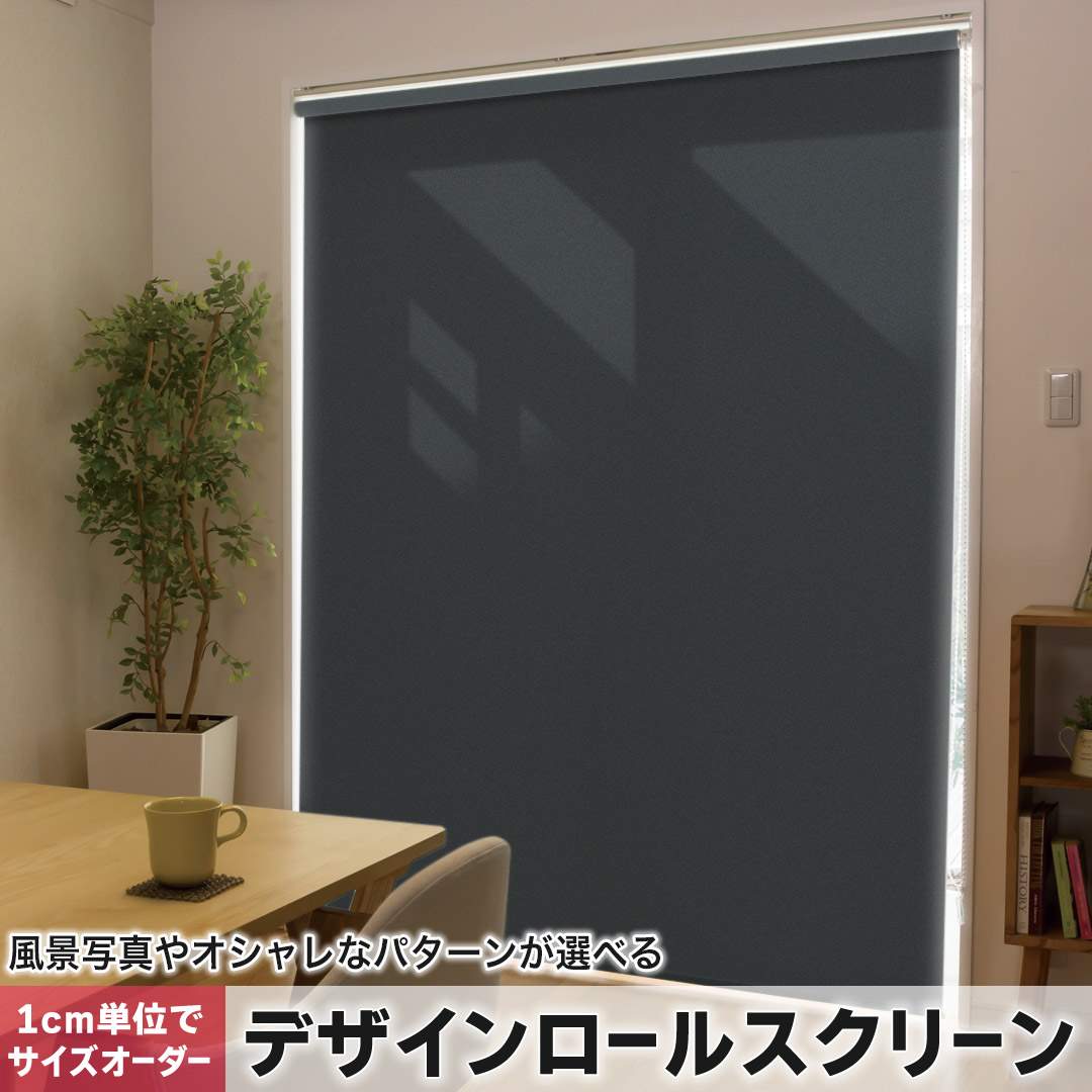 1cm単位サイズオーダー ロールスクリーン ロールカーテン オーダーメイド タチカワ 日本製 間仕切り カーテン 採光 非遮光 目隠し UVカット カーテンレール チェーン式 プル式 シンプル　無地　黒 009016｜e-Mart
