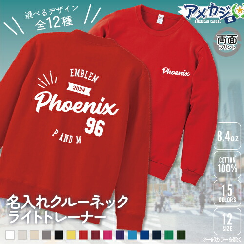 アメカジ風クルーネックライトトレーナー/名入れ お名前入れ セミオーダー カスタマイズ 綿100％ 裏パイル UCLA カレッジT ヴィンテージテイスト 古着風 西海岸 LA アメリカンカジュアル ストリート スワッグ B系 スケーター ボード エクストリーム US古着風