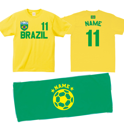 楽天市場 ブラジル代表 サッカーユニフォームの背番号 名入れｔシャツ 名入れフェイスタオル 2点セットでお買い得 Emblem楽天市場店